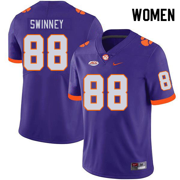 Women #88 Clay Swinney Clemson Tigers College Football Jerseys Stitched-Purple - Click Image to Close